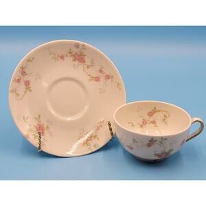 Haviland Touraine Teacup Saucer Set Pink Cream Floral 50s USA Retro